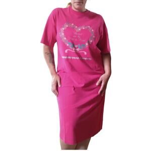 90's Vintage Pink Sleep Shirt size M L XL Nightgown Heart Single Stitch